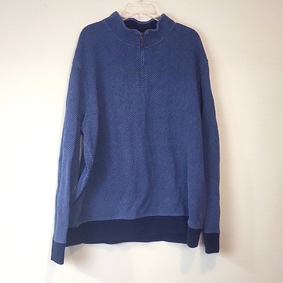 LAND'S END Two Tone Blue Chevron Cotton 3/4 Zip Ribbed Cuff/Hem Pullover Sweater - Picture 4 of 9